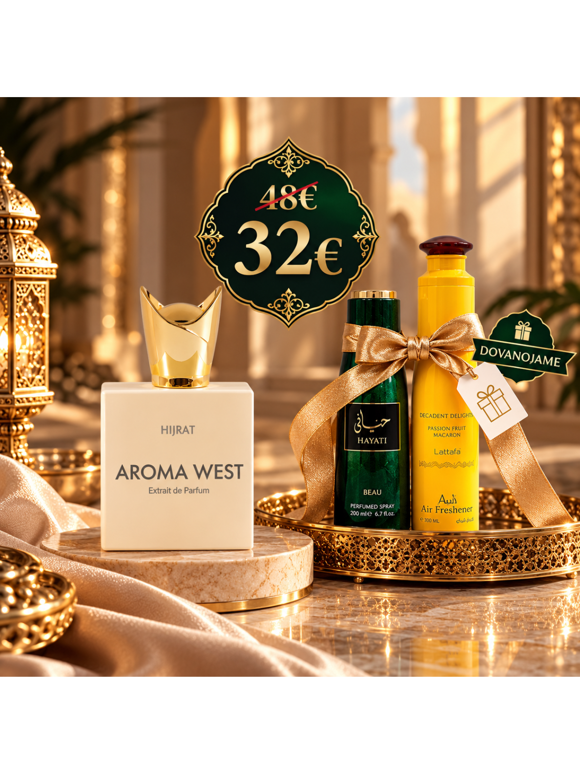 Aroma West Hijrat + DOVANA namų kvapas Passion Fruit Macaron ir dezodorantas Hayaati Beau Aroma West Hijrat + DOVANA namų kvapas Passion Fruit Macaron ir dezodorantas Hayaati Beau